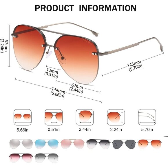 Women Aviator Sunglasses Rimless Oversized Gradient Mirrored UV Fashion